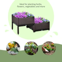 Outsunny Set of 2 Plastic Raised Garden Bed, Planter Box, Flower Vegetables Planting Container with Self-Watering Design and Drainage Holes for Patio Balcony(m-7)