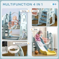 Qaba 4 in 1 Toddler Slide and Swing Set with Adjustable Seat Height and Basketball Hoop, Freestanding Kids Climber Slide Playset with Basket Ball for Indoor Playground 18-60 Months(m-4)