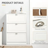 HOMCOM Shoe Cabinet with 3 Flip Drawers, Narrow Shoe Storage Cabinet, Holds 12 Pairs for Entryway, Hallway, White(m-5)