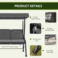 Outsunny 3-Seat Patio Swing Chair, Outdoor Swing Glider with Adjustable Canopy, Removable Thicken Cushion, and Weather Resistant Steel Frame, for Garden, Poolside, Backyard, Gray(m-7)