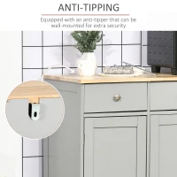 HOMCOM Kitchen Storage Cabinet, Sideboard Floor Cupboard with Solid Wood Top, Adjustable Shelf, and 3 Drawers, Gray(m-7)