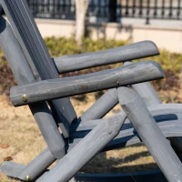 Outsunny Outdoor Wooden Rocking Chair, Single-Person Adirondack Rocking Patio Chair with Rustic High Back, Slatted Seat and Backrest for Indoor, Backyard, Garden, Dark Gray(m-9)