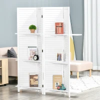 HOMCOM 4 Panel 67" Tall Wood Privacy Screen Room Divider with 3 Shelves and Folding Storage for Bedroom, White(m-2)