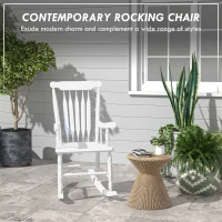 Outsunny Porch Rocker Chair, 350 lbs. Wooden Outdoor Rocking Chair with High Back for Garden, Patio, Balcony, White(m-4)