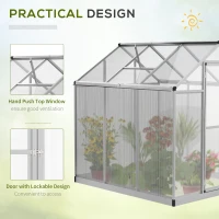 Outsunny 6' L x 6' W Walk-In Polycarbonate Greenhouse with Roof Vent for Ventilation & Rain Gutter for Winter(m-5)