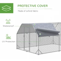 PawHut Chicken Run, Galvanized Large Metal Chicken Coop Cage, Walk-in Enclosure Poultry Hen Run House Playpen Rabbit Hutch with Flat Roof, Cover, 9.2' x 12.5' x 6.5', Silver(m-7)