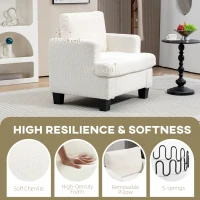 HOMCOM Modern Armchair, Upholstered Chenille Accent Chair with Wood Frame and Back Pillow for Living Room, Cream White(m-4)