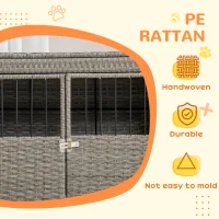 PawHut Rattan Dog Crate with Double Doors, Wicker Dog Cage with Soft Washable Cushion, Dog Kennel Furniture Outdoor Indoor for Medium to Large Sized Dogs, Gray(m-5)