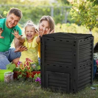 Outsunny Garden Compost Bin Large Outdoor Compost Container 80 Gallon Fast Creation of Fertile Soil Aerating Compost Box, Easy Assembly, Black(m-1)