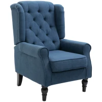HOMCOM Button Tufted Accent Chair for Living Room - Upholstered Wingback with Wood Legs, Rolled Arms, Thick Padding, Blue(m-15)