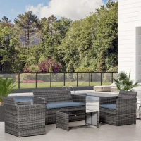 Outsunny 4 Pieces Patio Furniture Set with Cushions, Outdoor PE Rattan Wicker Conversation Garden Sofa Set with 2-Seater Chairs & Glass Coffee Table, Grey(m-10)