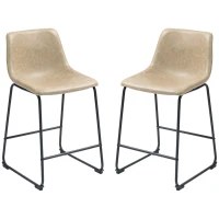 HOMCOM Counter Height Bar Stools Set of 2, Vintage PU Leather Bar Chairs, Kitchen Stool with Footrest, Beige(m-11)