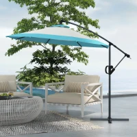 Outsunny 10 FT Cantilever Umbrella, Round Hanging Offset Umbrella with Crank, Tilt and Cross Base for Garden, Backyard, Blue(m-8)