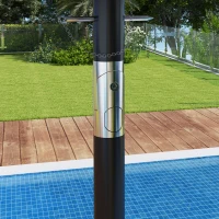 Outsunny Double Sided Patio Umbrella, 9.7' Large Outdoor Market Umbrella with Push Button Tilt and Crank, 3 Air Vents and 12 Ribs, for Garden, Deck, Pool, Gray(m-9)