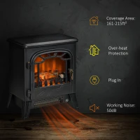 HOMCOM Freestanding Electric Fireplace Stove Heater with Realistic Flame Effect, Overheat Protection, 750W/1500W, Black(m-6)