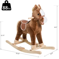 Qaba Kids Ride on Rocking Horse Toddler Plush Toy with Realistic Sounds for 3 Years Old Children - Brown(m-3)