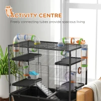 PawHut 43" Rolling Hamster Cage with Tunnel Tube System, Storage Shelf, Exercise Wheel, Food Dish, Water Bottle, Ramp(m-4)