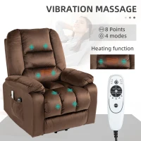 HOMCOM Lift Chair, Quick Assembly, Electric Riser and Recliner Chair with Vibration Massage, Heat, Side Pockets, Brown(m-6)