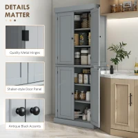 HOMCOM 72.5" Freestanding Kitchen Pantry Cabinet with 4 Doors, Grey(m-7)