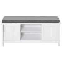 HOMCOM Entryway Shoe Bench Storage Ottoman with Sliding Doors, Adjustable Shelving, 6 Compartments, and Padded Seat, Holds 10 Pairs, White(m-11)
