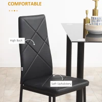 HOMCOM Dining Chairs Set of 4, Modern Accent Chair with High Back, Upholstery Faux Leather and Steel Legs for Living Room, Kitchen, Black(m-6)