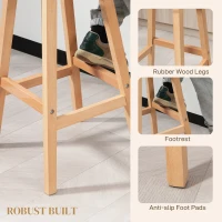 HOMCOM Bar Stools Set of 2, Upholstered Counter Height Stools with Button Tufted Back, Wood Legs and Footrest, Cream White(m-7)