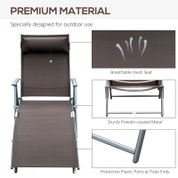 Outsunny Heavy-duty Adjustable Folding Reclining Chair Outdoor Sun Lounger Patio Chaise Lounge Garden Beach Gravity Lounge with Pillow, 7 Adjustable Backrest Positions, Brown(m-7)