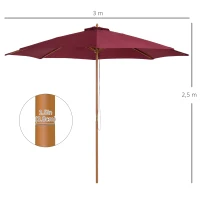 Outsunny 10' x 8' Bamboo Wooden Round Market Patio Sun Umbrella Garden Parasol Outdoor Sunshade Canopy, Wine Red(m-3)