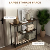 HOMCOM 39" Console Table, Entryway Table with 2 Storage Shelves, Steel Frame, Narrow Sofa Table for Living Room, Brown(m-4)