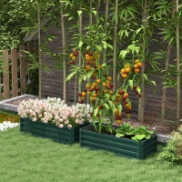 Outsunny Galvanized Raised Garden Beds, Outdoor Planter Box, Set of 2, for Flowers, Herbs and Vegetables, Green(m-8)