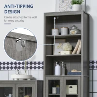 kleankin Tall Bathroom Storage Cabinet with 3 Tier Shelf, Glass Door Cabinet, Freestanding Linen Tower with Adjustable Shelves, Gray Wood Grain(m-7)