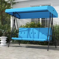 Outsunny 3-Seat Outdoor Porch Swing Patio Swing with Adjustable Canopy, Side Tray, Removable Cushion for Garden, Poolside, Blue(m-8)