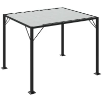 Outsunny Outdoor Louvered Pergola 9.5' x 8' Aluminum Patio Gazebo Sun Shade Shelter with Adjustable Breathable Mesh Roof, White(m-11)