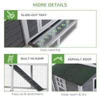 PawHut 63" Chicken Coop Wooden Hen House Rabbit Hutch Poultry Cage Pen Outdoor Backyard With Garden Box, Run Area, Nesting Box Grey(m-9)