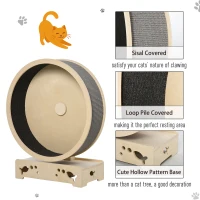 PawHut Round Hamster-Wheel Style Cat Exercise Wheel with Carpet Runway, Wooden Sisal-Covered with Unique Design Grey(m-6)