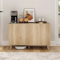 HOMCOM Buffet Cabinet with Storage Modern Fluted Sideboard with Adjustable Shelves Wood Legs for Dining Room Living Room Oak(m-10)