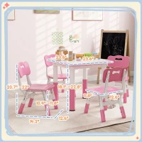 Qaba Height Adjustable 5pc Toddler Table and Chair Set with Storage Box, Easy to Wipe for 18 Months - 5 Years, Pink(m-3)