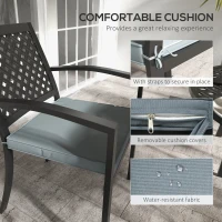 Outsunny 5-Piece Outdoor Dining Set with 4 Stackable Cushioned Armchairs, Patio Furniture Sets with Umbrella Hole Metal Plate Table, for Garden Deck Poolside Lawn Yard, Grey(m-4)