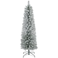 HOMCOM 5ft Artificial Christmas Tree, Snow Flocked Branches, Metal Base, Pencil Xmas Tree(m-11)