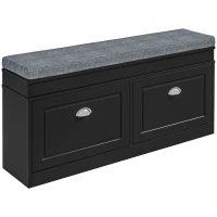 HOMCOM Modern Shoe Storage Bench, Entry Way Bench with Cushion, 2 Drawers, Storage Ottoman Bench, Holds 8 Pairs, Black(m-11)
