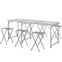 Outsunny Folding Picnic Table and 6 Stools, Camping Table and Chairs with Aluminum Frame for Outdoor, Picnic, Beach, BBQ, Grey(m-2)
