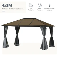 Outsunny 10' x 13' Hardtop Gazebo Aluminum Framed Marquee Party Tent Shelter with Mesh Curtains & Side Walls - Grey(m-6)