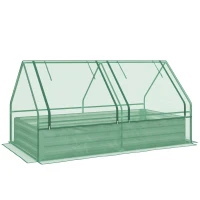 Outsunny 6' x 3' Metal Planter Box with Cover, Raised Garden Bed with Mini Greenhouse for Herbs, Vegetables, Green and Silver(m-2)