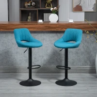 HOMCOM Modern Bar Stools, Swivel Bar Height Barstools Chairs with Adjustable Height, Round Heavy Metal Base, and Footrest, Set of 4, Blue(m-10)