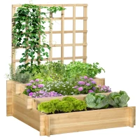 Outsunny Wooden Elevated Planter Box with Trellis for Climbing Plants, 3 Tier Raised Garden Bed for Garden, Outdoor, Natural(m-11)