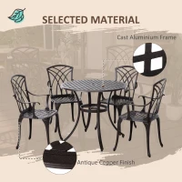 Outsunny 5 Pieces Outdoor Dining Set, Cast Aluminium Patio Table and Chairs with Parasol Hole, Patio Dining Set for 4, Brown(m-7)