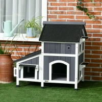 PawHut Outdoor Cat House with Weather-resistant Roof & Garden Bed, Outdoor Cat Shelter Enclosure with Multiple Entrances, Modern Cat Furniture Hideout, Cat Gifts, Gray(m-10)