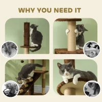 PawHut 89"-100" Floor to Ceiling Cat Tree with Cat Condo, Scratching Posts, 3-Steps, Perches, Hanging Ball & Anti-Tip Kit Brown(m-8)