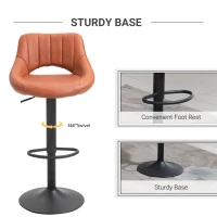 HOMCOM Bar Stools Set of 2 Swivel Bar Height Barstools Chairs with Adjustable Height, Round Heavy Metal Base & Footrest, Brown(m-5)