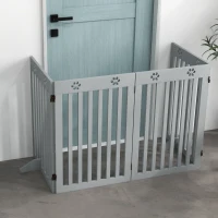 PawHut 80" Extra Wide Freestanding Pet Gate with Support Feet, Light Grey(m-7)